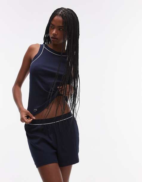 Lacoste – Pyjama in Marineblau, aus Trägertop und Shorts - view 1