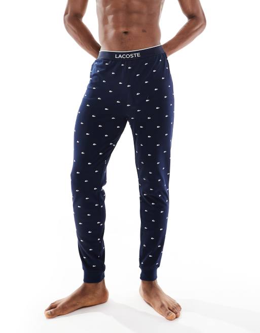 Lacoste - Pyjamabroek met monogramlogo in marineblauw 