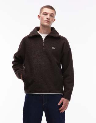 Lacoste Lacoste quarter zip fleece sweatshirt in brown