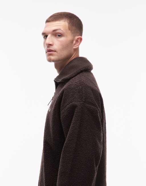 Lacoste quarter zip fleece sweatshirt in brown, 4 of 5
