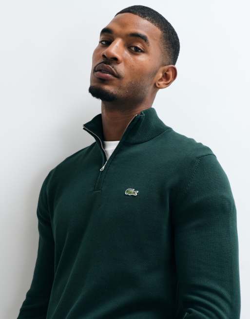 Lacoste quarter zip knit jumper in green, 2 of 5