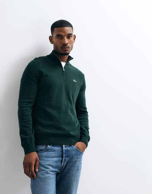 Lacoste quarter zip knit jumper in green, 3 of 5