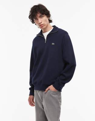 Lacoste Cotton Fleece Half Zip Pullover In Blue