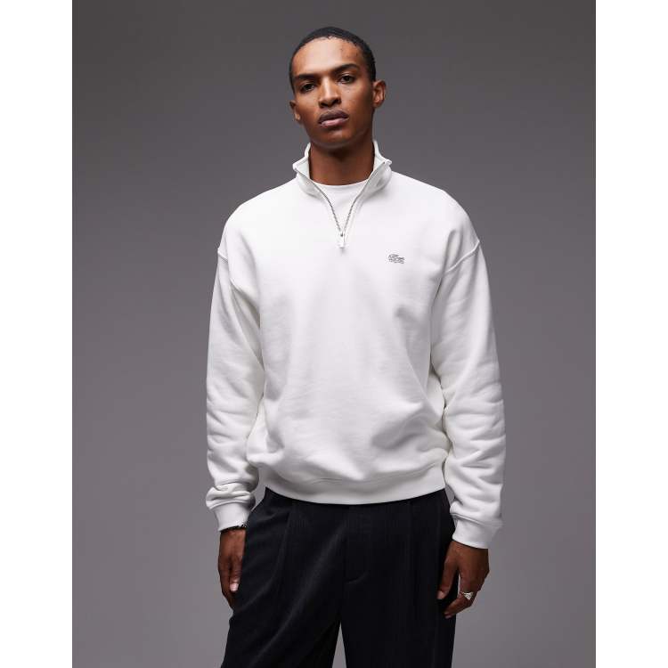 LACOSTE ホワイト セーター Lサイズ Lacoste quarter zip sweatshirt in white | ASOS