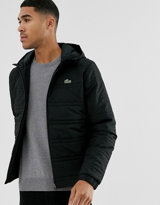 Lacoste quilted hooded jacket in black | ASOS