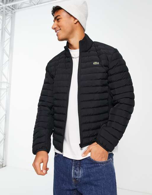 Lacoste quilted zip through jacket in black | ASOS