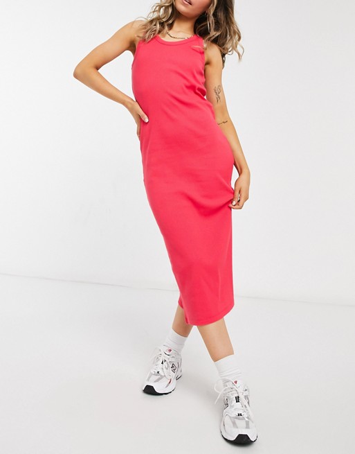 Lacoste racer back midi dress in bright red