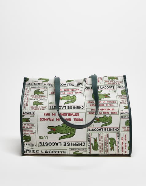 Lacoste - Råhvid taske i jacquardvævet stof med gennemgående logo og broderi - view 1