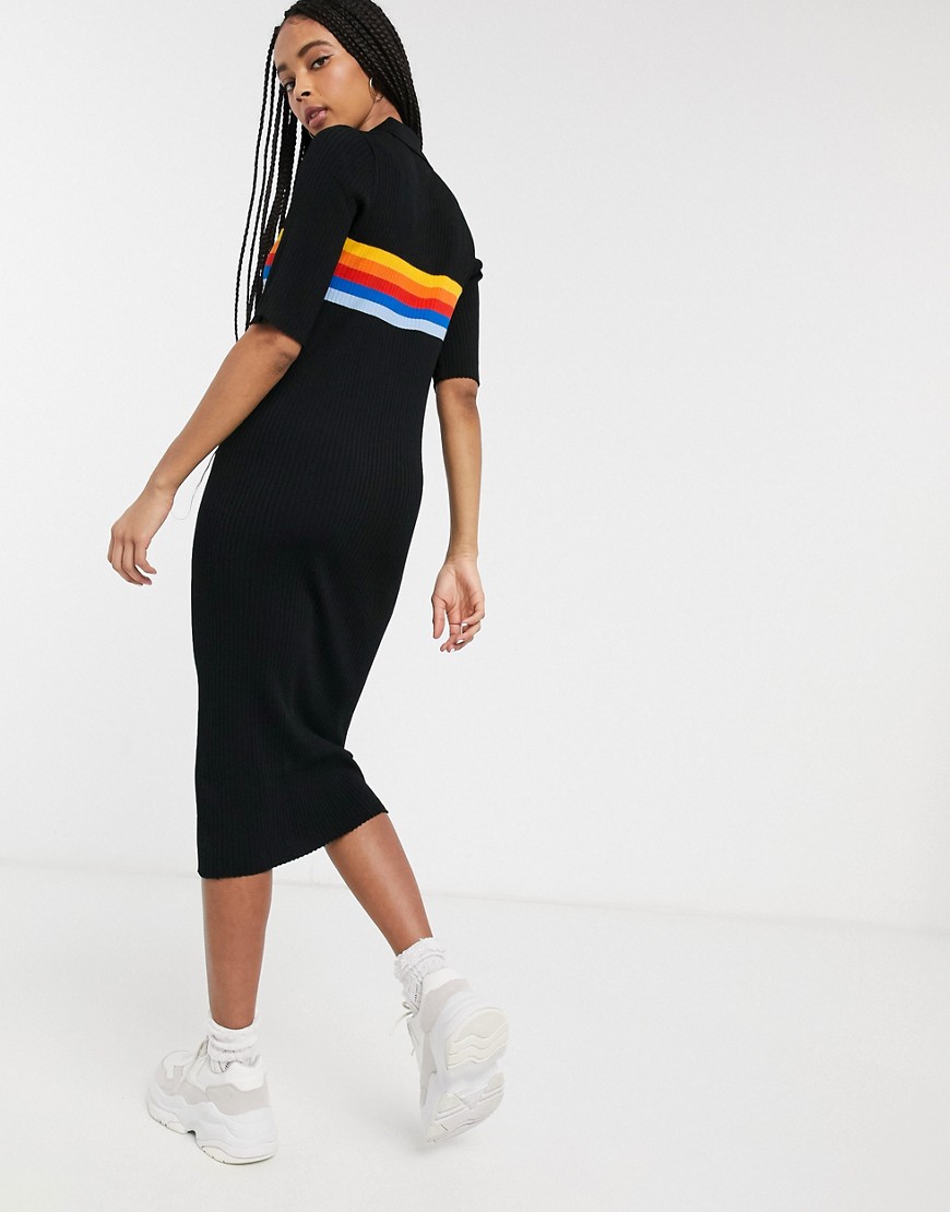 Alternative product photo of Lacoste rainbow stripe polo dress in black - multi