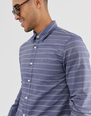 Lacoste – Randig skjorta med lång ärm-Marinblå