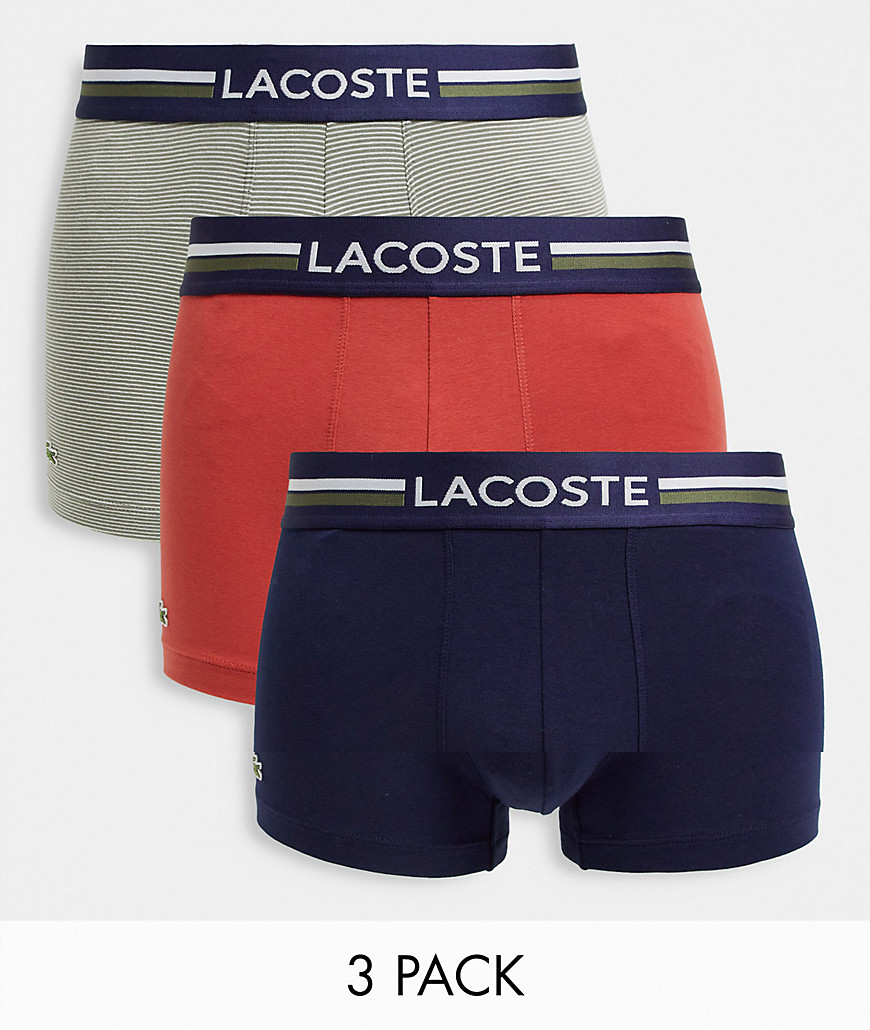 Lacoste – Randiga/röda/marinblå panelsydda trunks med logga, 3-pack-Flera