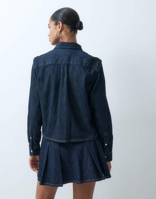 Lacoste regular fit cropped denim co-ord shirt in dark wash , 4 of 4