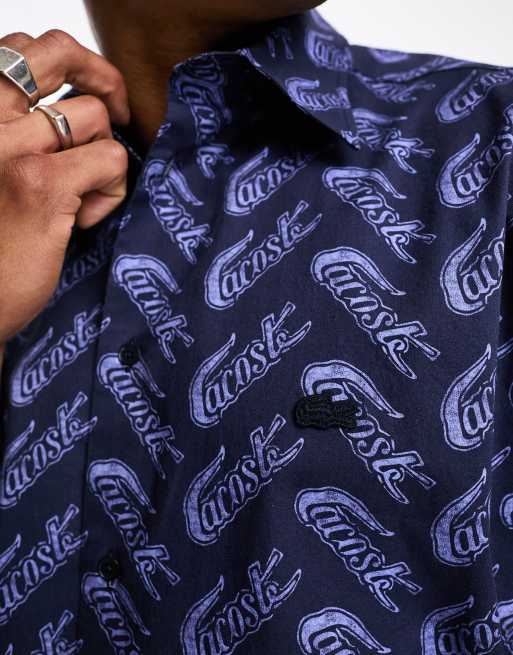 Lacoste relaxed fit all over logo short sleeve shirt in navy