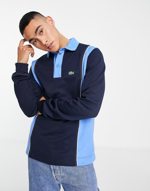 Lacoste relaxed fit rugby shirt in navy with colour contrast