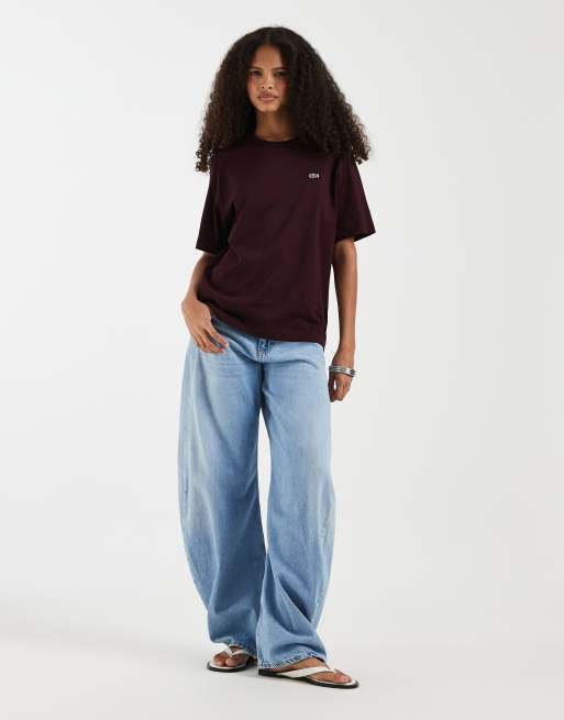 Lacoste relaxed fit soft cotton logo T-shirt in burgundy, 2 of 4