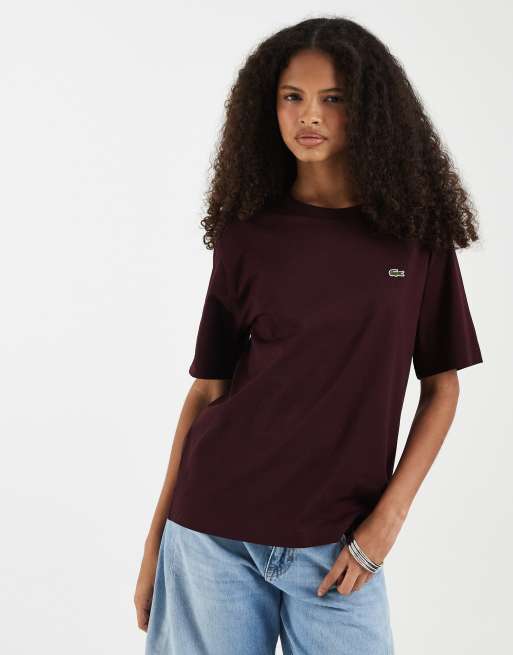 Lacoste relaxed fit soft cotton logo T-shirt in burgundy, 3 of 4