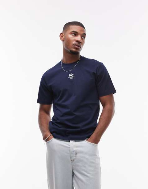 Lacoste relaxed fit t-shirt in navy with central small logo print - view 1