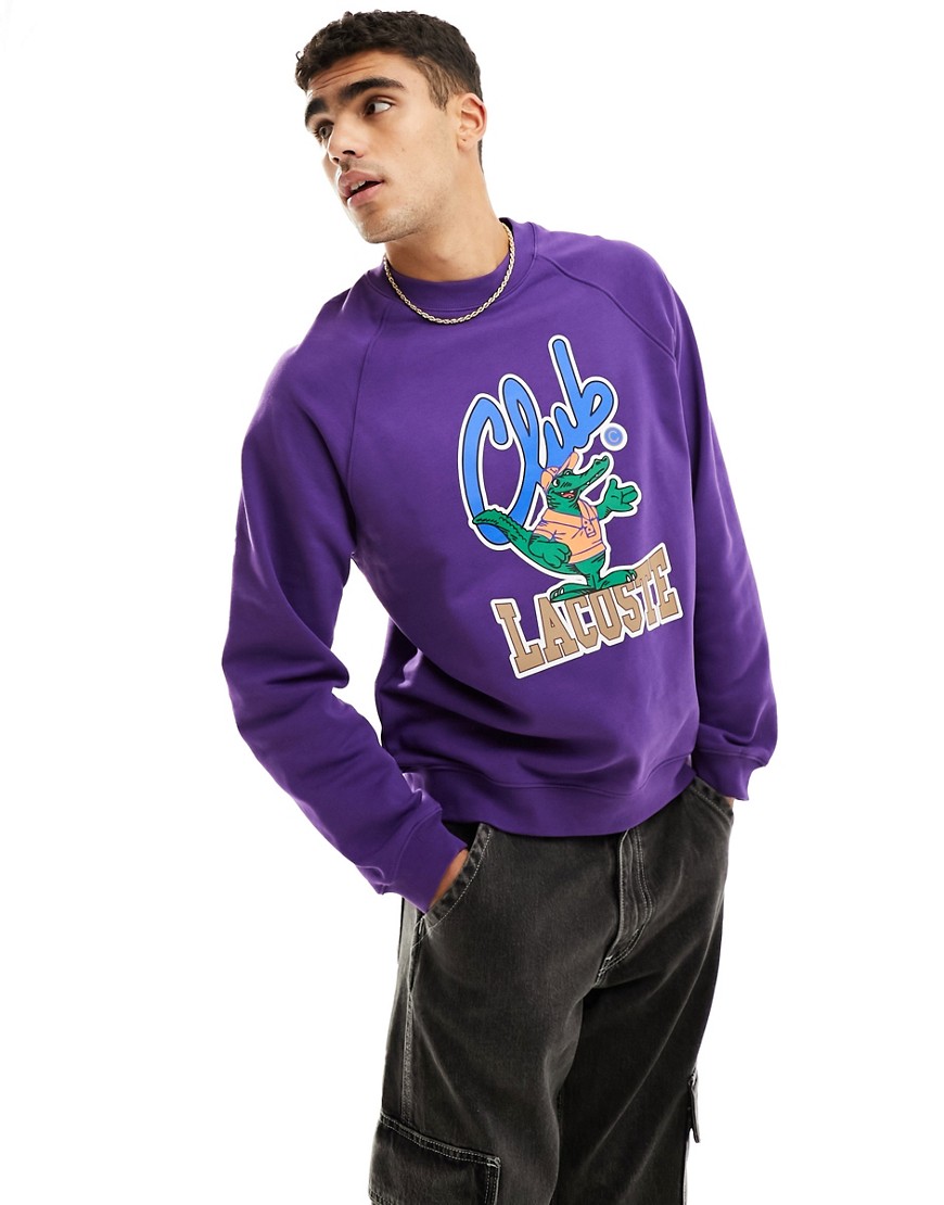 Lacoste retro front graphics sweatshirt in dark purple-Neutral