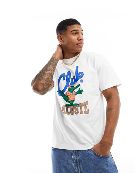 Lacoste retro front graphics t shirt in off white