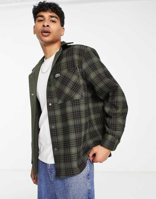 Lacoste reversible check overshirt in khaki