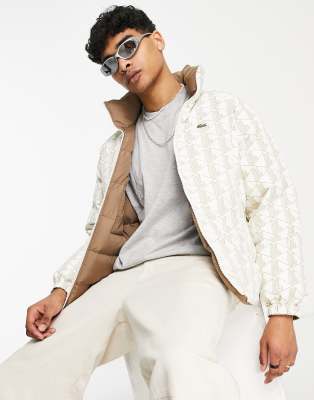 Lacoste reversible padded funnel neck coat in beige - ASOS Price Checker