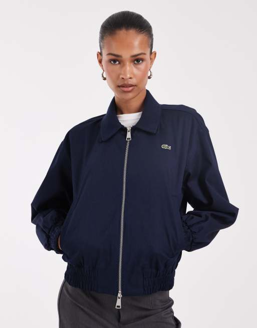 Lacoste ribbed collar cotton lined jacket in navy, 3 of 4