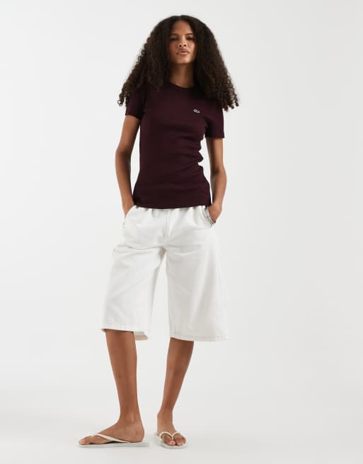 Lacoste ribbed cotton t-shirt in burgundy, 3 of 4
