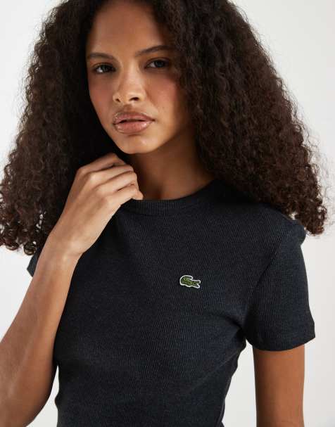 Lacoste ribbed cotton t-shirt in charcoal - view 1