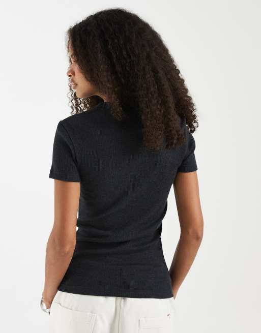 Lacoste ribbed cotton t-shirt in charcoal, 4 of 4