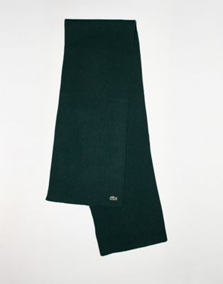 Lacoste ribbed logo scarf in dark green