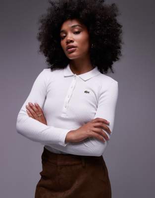 Lacoste Ribbed Long Sleeve Polo Shirt In White
