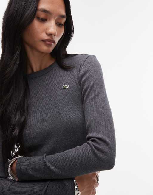 Lacoste ribbed long sleeve t-shirt in gray