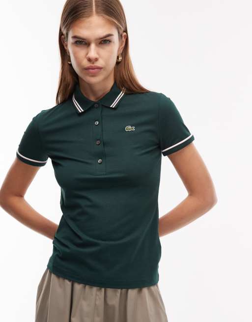 Lacoste ribbed LS polo shirt in black