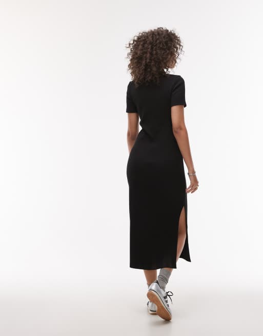 Lacoste ribbed polo maxi dress in black | ASOS