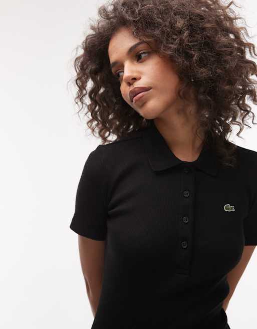 Lacoste ribbed polo maxi dress in black | ASOS