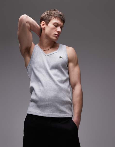 Lacoste ribbed singlet in grey - view 1