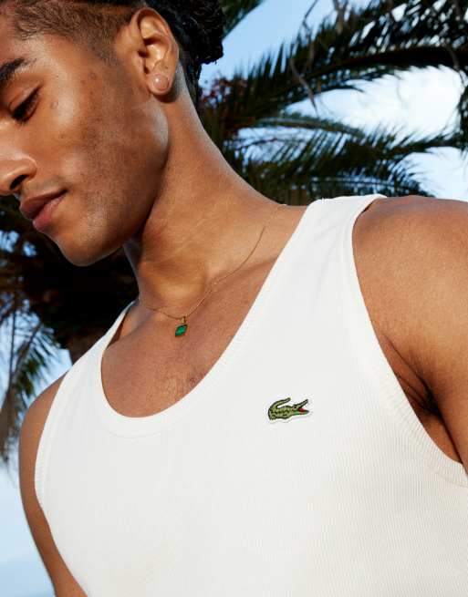 Lacoste ribbed singlet in off white, 2 of 4