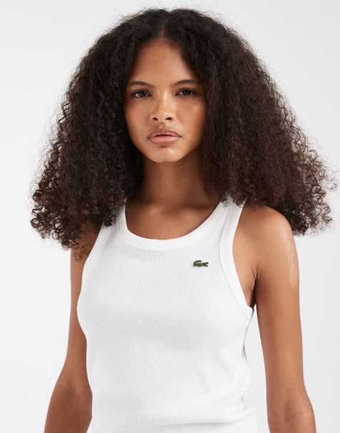 Lacoste ribbed singlet top in white - view 1