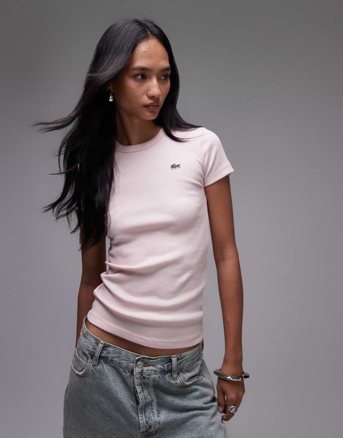 Lacoste ribbed t-shirt in pink
