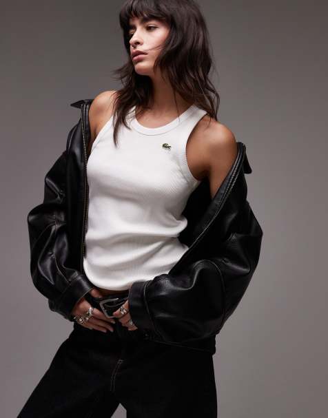 Lacoste ribbed tank top vest in white - view 1