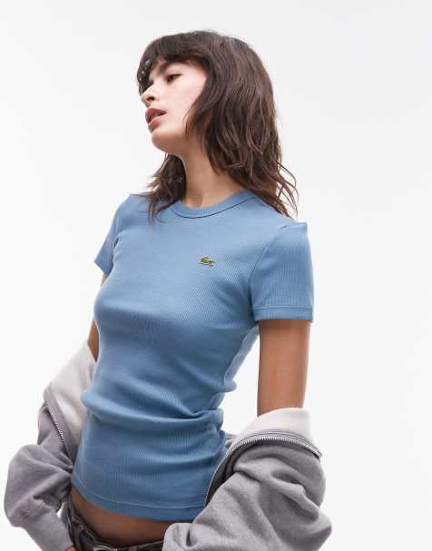 Lacoste ribbed tee in blue - view 1