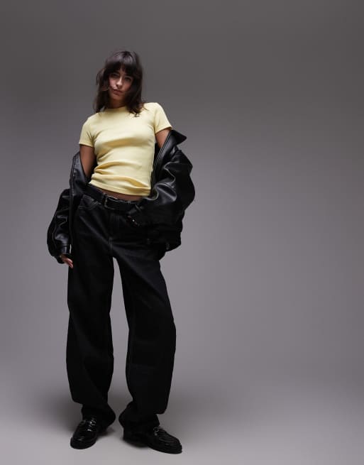 Lacoste ribbed tee in yellow, 3 of 4