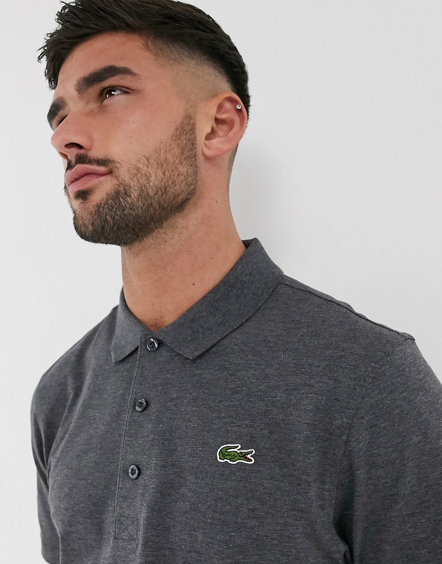 Lacoste ribbed texture polo in charcoal-Grey