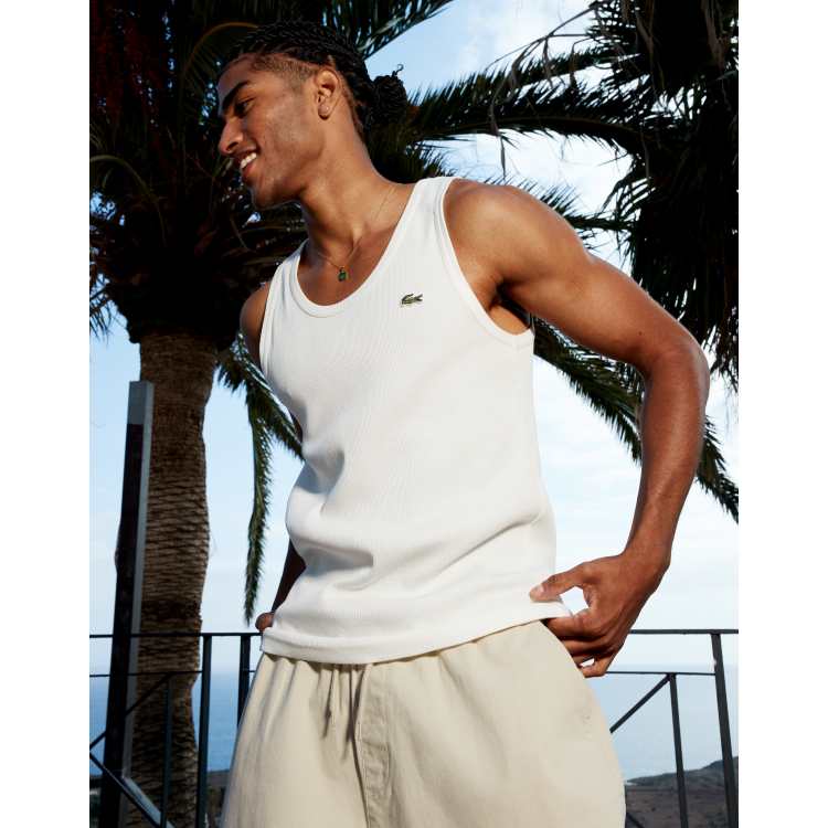 Lacoste ribbed vest in off white ASOS