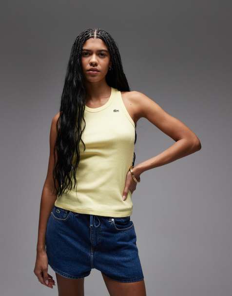 Lacoste ribbed vest top in yellow