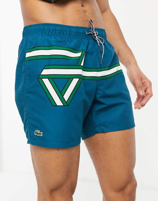 Lacoste ribbon print light quick dry swim shorts