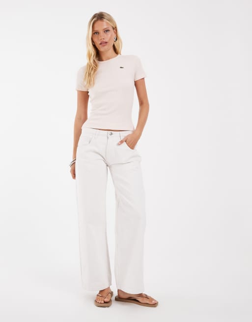 Lacoste ribstrikket T-shirt i lyserød bomuld, 2 af 4