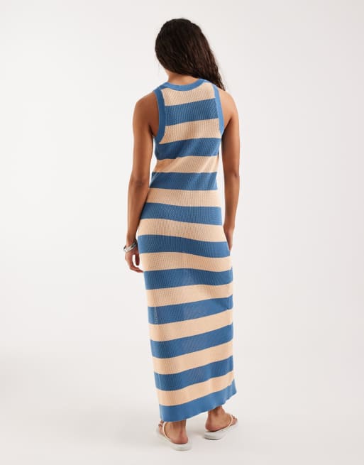 Lacoste - Robe longue de plage à rayures - Bleu et pêche, 4 de 4