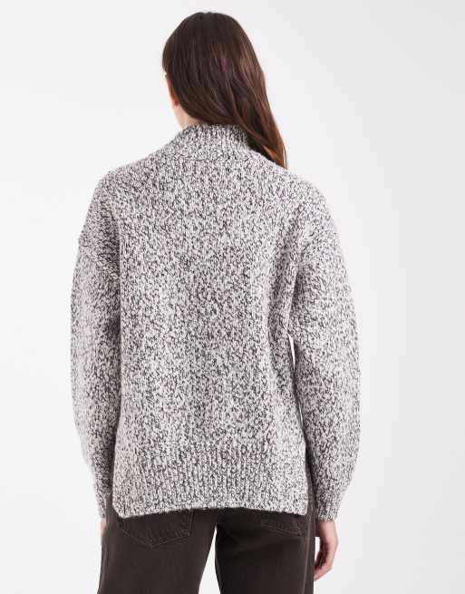 Lacoste roll neck speckled wool jumper in black and white, 2 of 4