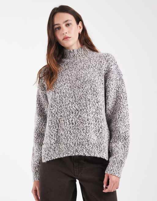 Lacoste roll neck speckled wool jumper in black and white, 3 of 4